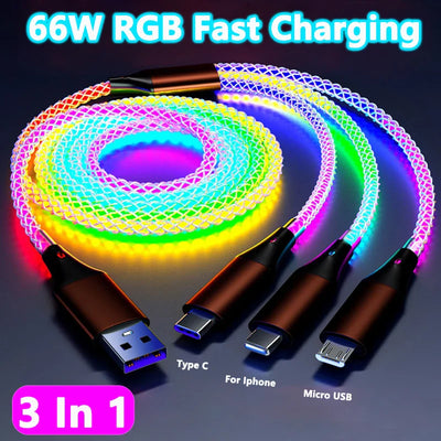 RGB Type C Cable - 3-in-1 66W 6A - USATRENDZ